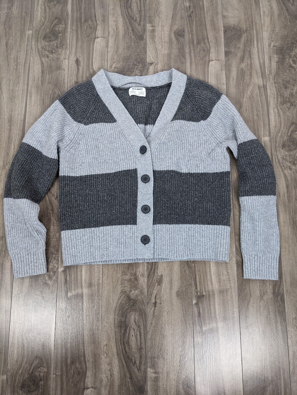 Old Navy Women's Grey Striped Cardigan Size Medium Relaxed